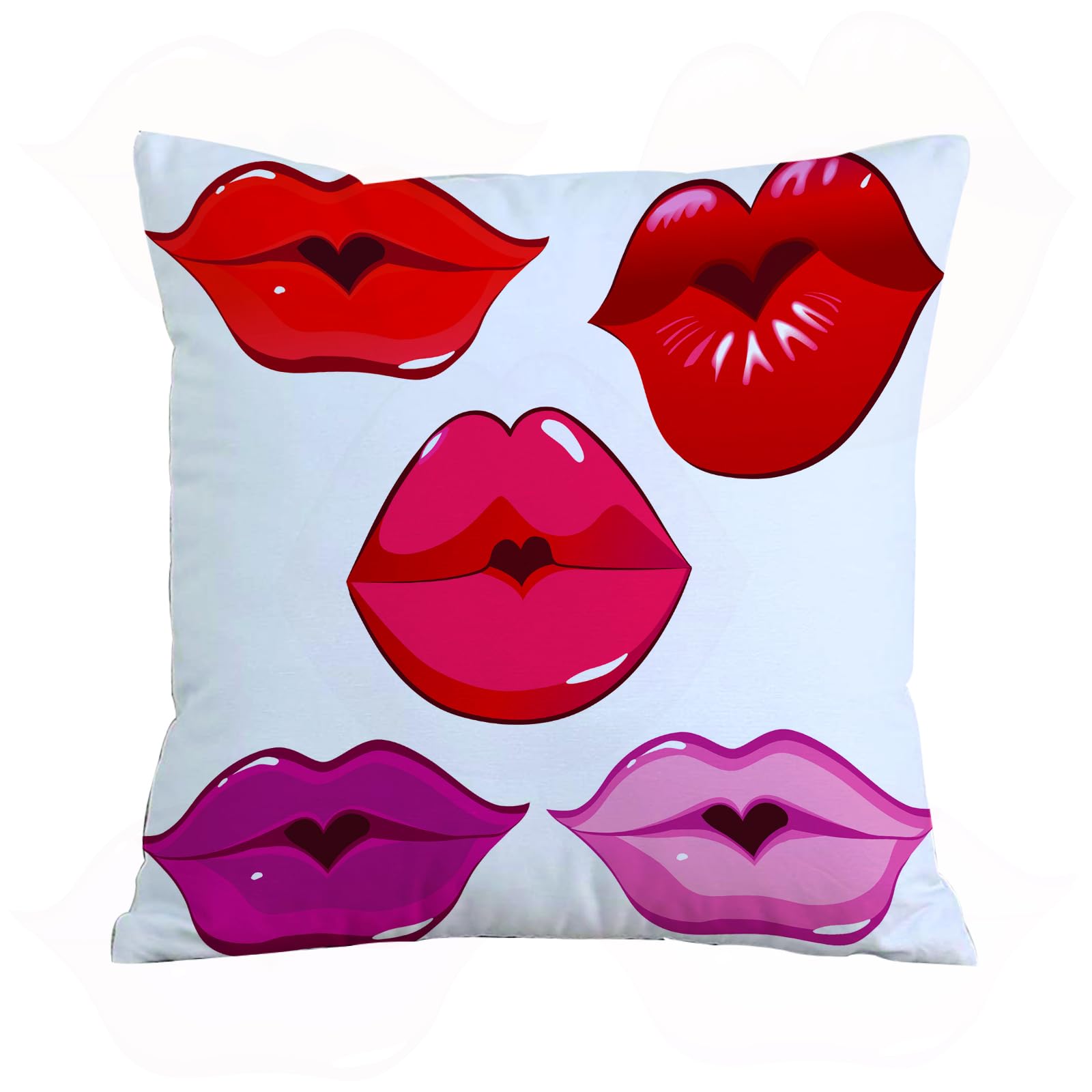 ERRTU Throw Pillow Case Pillowcase Square Printed Cushion Cover for Living Room Sofa Couch Bed Car,Kissing, Sexy Woman Heart Shaped Lips Kissing Woman Love Going,16x16 in