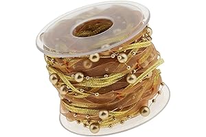 33ft Gold and White Pearls Ribbons for Christmas Tree Decoration