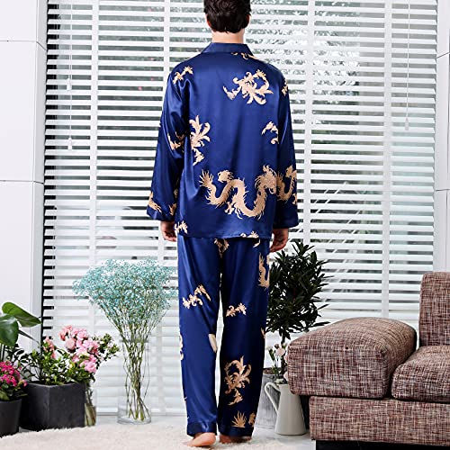 Lu's Chic Men's Silky Pajamas Set Satin Long Sleeve Loungewear Button Down Luxury Pj Sleepwear2