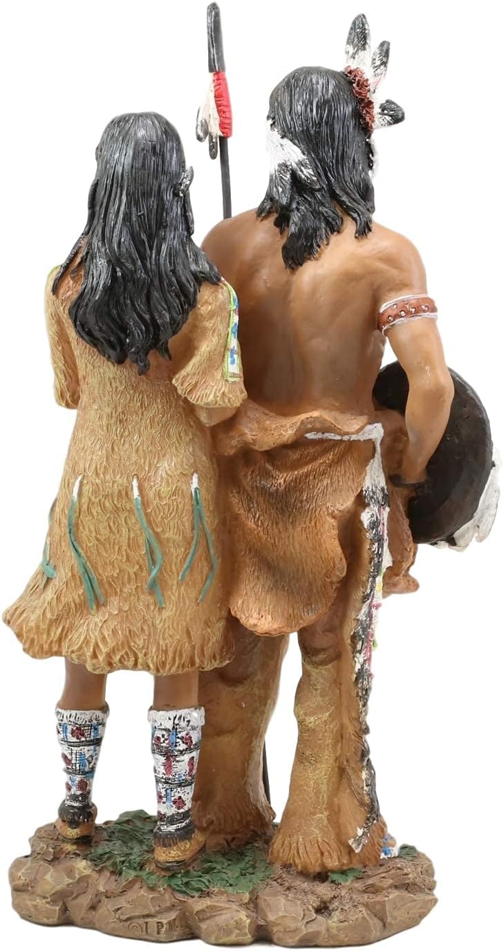 Ebros Gift Colorful Hand Painted Proud Tribal Native American Indian Couple Statue Eagle Warrior Spear Hunter Husband and Wife Family Decorative Figurine 12.5" Tall As Indian Heritage Decor Sculpture