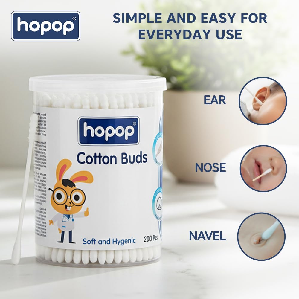 Hopop Baby Spiral Thin Paper Stem Safe Ear Cleaning Cotton Buds Swabs, 200 Stems (Pack of 2) 3