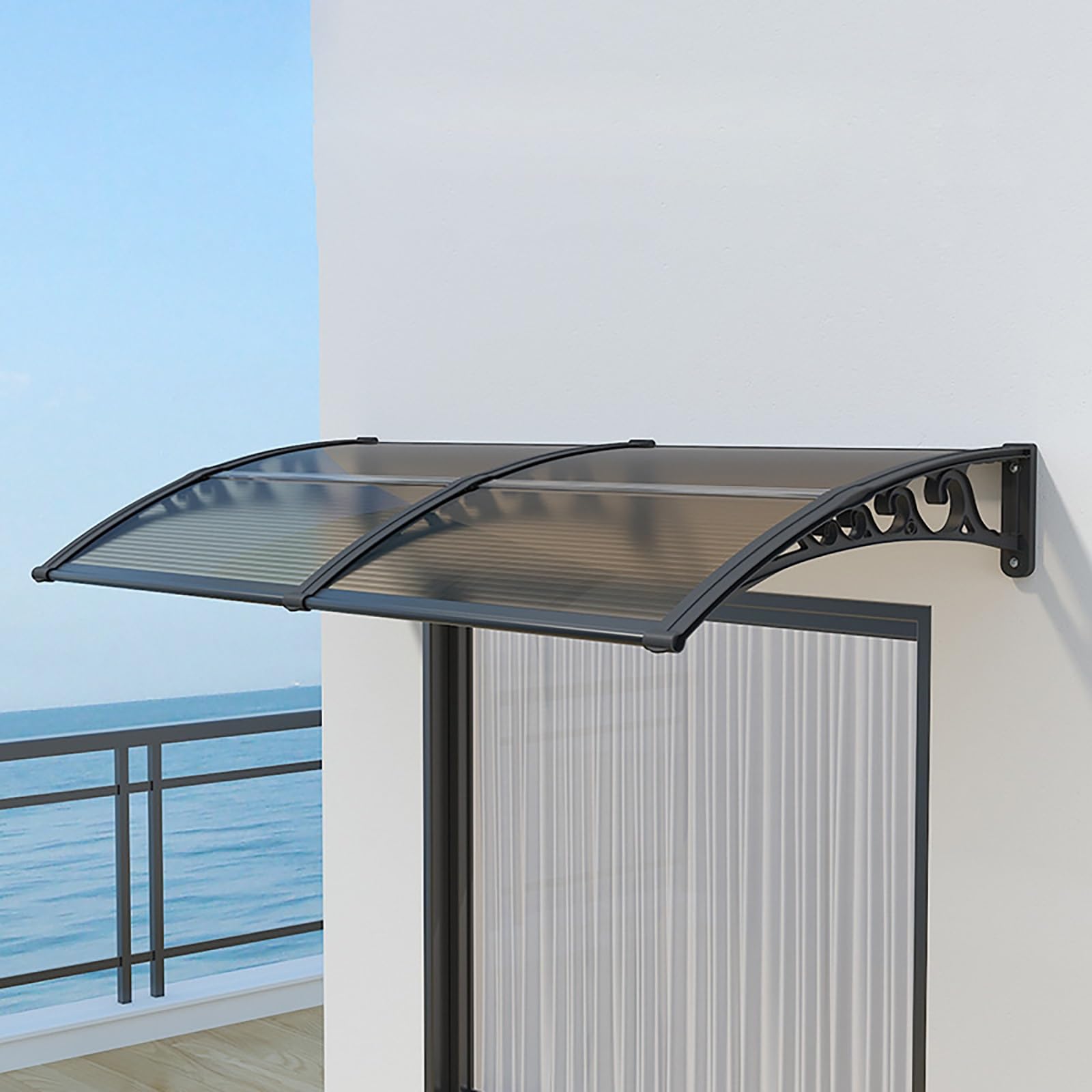 Auvent de porte polycarbonate transparent 80x100 de protection extérieure de balcon