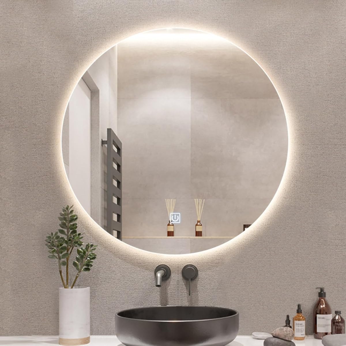 60 cm Podświetlane okrągłe lustro łazienkowe wodoodporne IP44 sterowanie dotykowe inteligentne lusterko do makijażu do dekoracji domu idealny dodatek do toaletki i akcesoria kosmetyczne