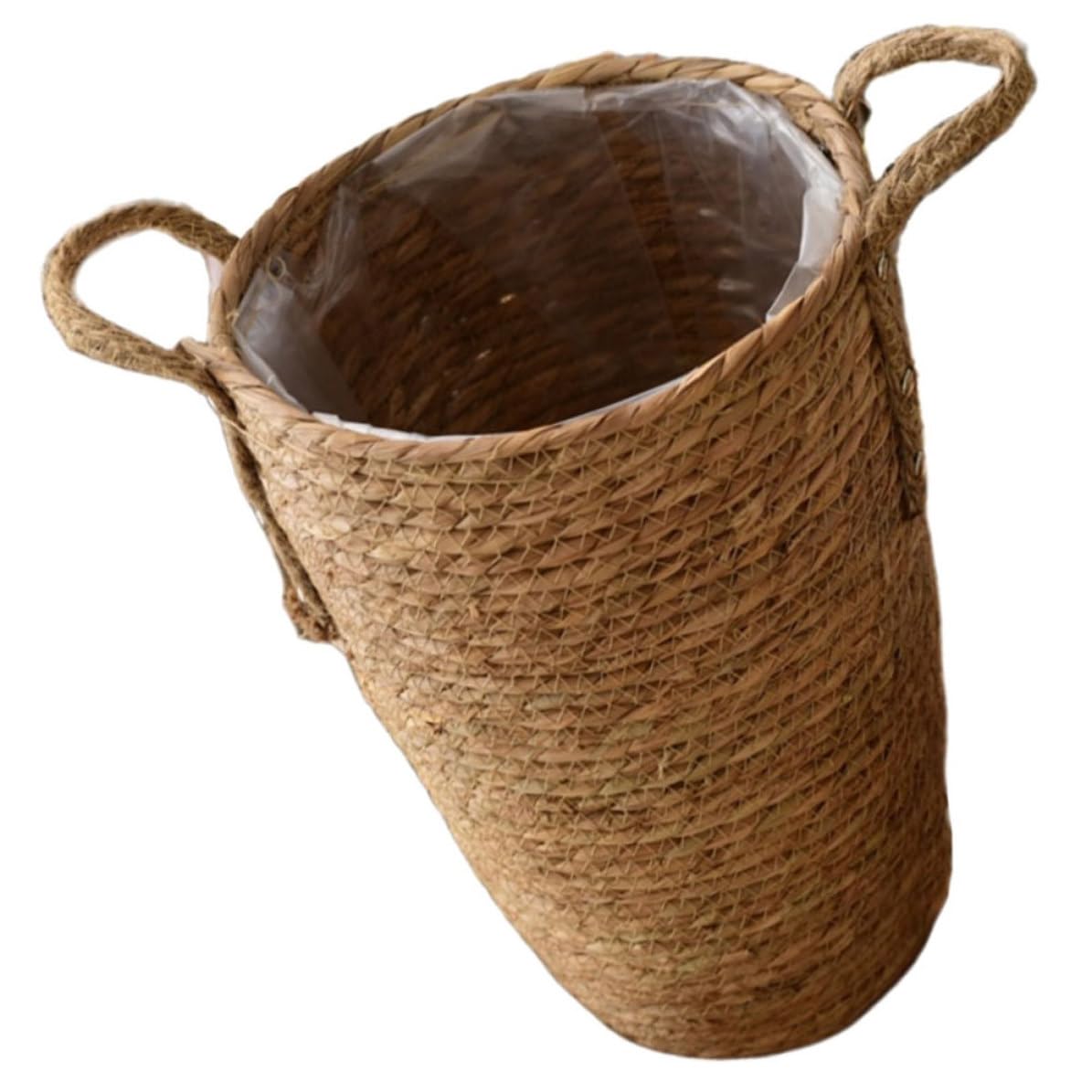 Cesta tejida de paja para plantas decorativa y fuerte de interior