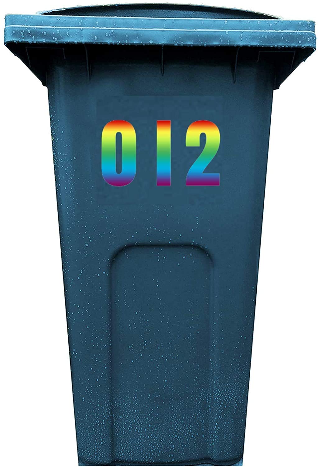 Wheelie Bin Numbers 1-999 *2 SETS* Waterproof Vinyl Stickers - (Rainbow)