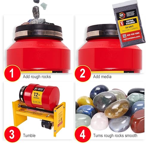 Miniatura 34 de MJR Tumblers Barril de vaso de roca de 2 galones, barril para pulir, herramienta pulidora de rocas, 30 libras
