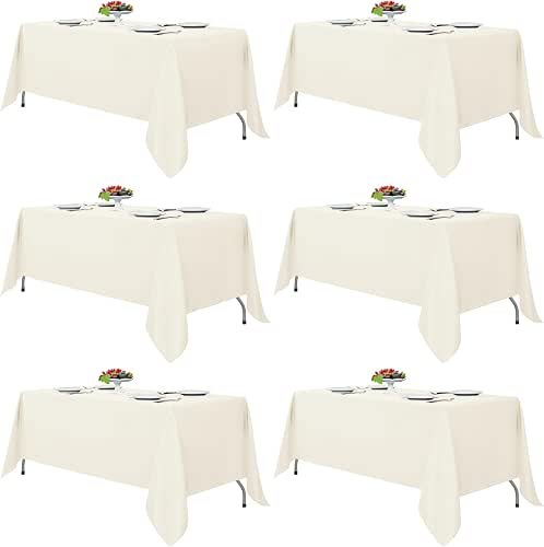 Fitable Ivory Rectangle Tablecloths for 6 Foot Tables, 6 Pack
