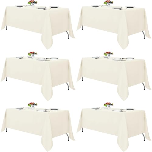 Fitable Ivory Rectangle Tablecloths for 6 Foot Tables, 6 Pack - 70 x 108 Inches - Stain Resistant and Washable Table Clothes, Polyester Fabric Table Covers for Wedding, Party, Banquet, Buffect
