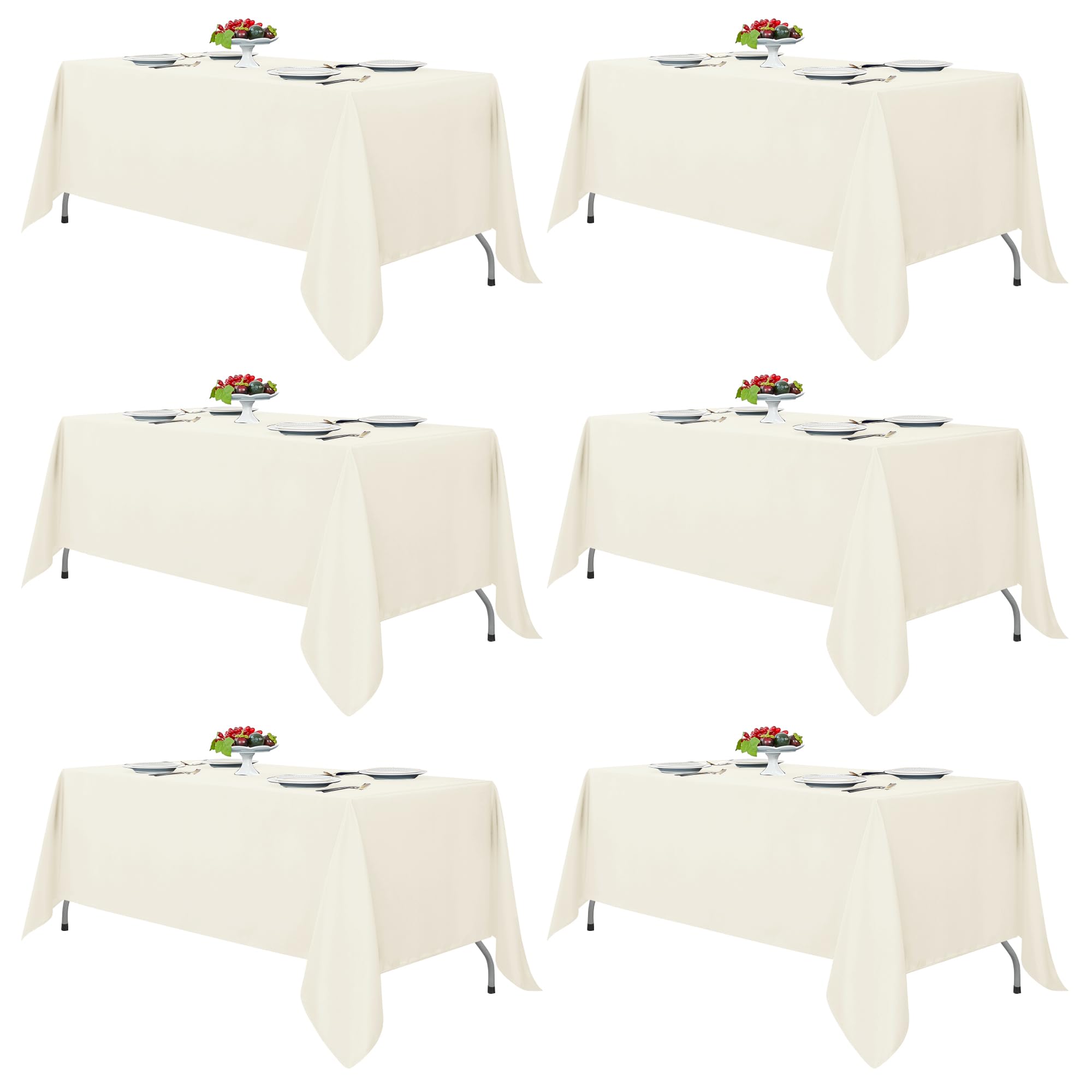 Photo 1 of Fitable Ivory Tablecloths for 6-8 Foot Tables, 6 Pack - 70 x 120 Inches - Reusable and Washable Table Clothes, Polyester Fabric Table Covers for Wedding, Party, Banquet