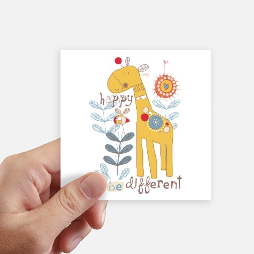 Autocollant girafe jaune carré de 10 cm pour personnaliser vos objets lot de 8