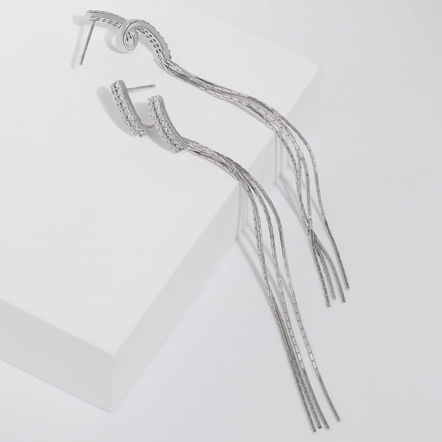 Meissa Orecchini pendenti Orecchini con pietra argento 925 Orecchini da ballo per la donna Matrimonio Dichiarazione Orecchini lunghi Diamante, Oro rosa