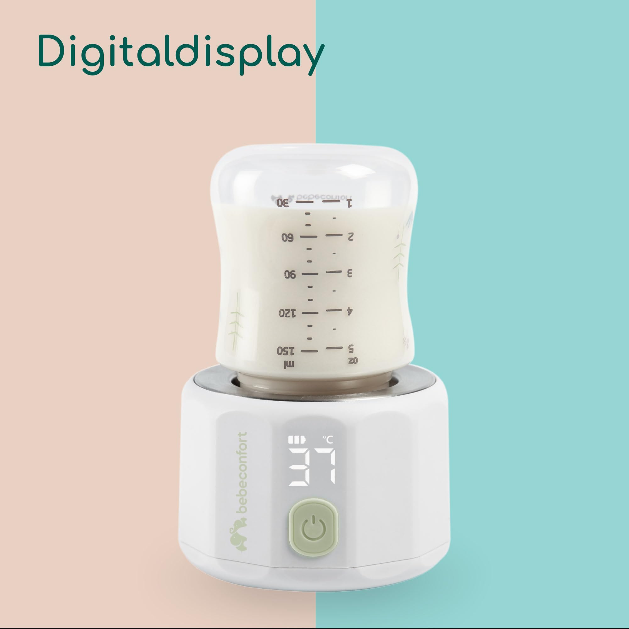 Bebeconfort Digitaler Kompaktflaschenwärmer, Flaschenwärmer baby für unterwegs, kompakt L6,5 x B6,5 x H8 cm, leicht im Gewicht (280 Gramm), digitale Anzeige, langlebiger Akku, Temperaturregelung