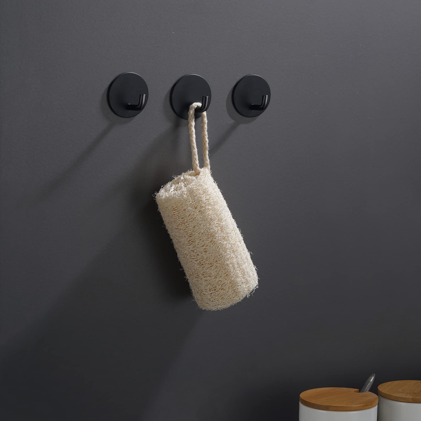 8 Piezas Gancho adhesivo impermeable, Gancho de toalla de acero inoxidable 304 para cocina, baño, inodoro.(8 Piezas Negro Redondo)
