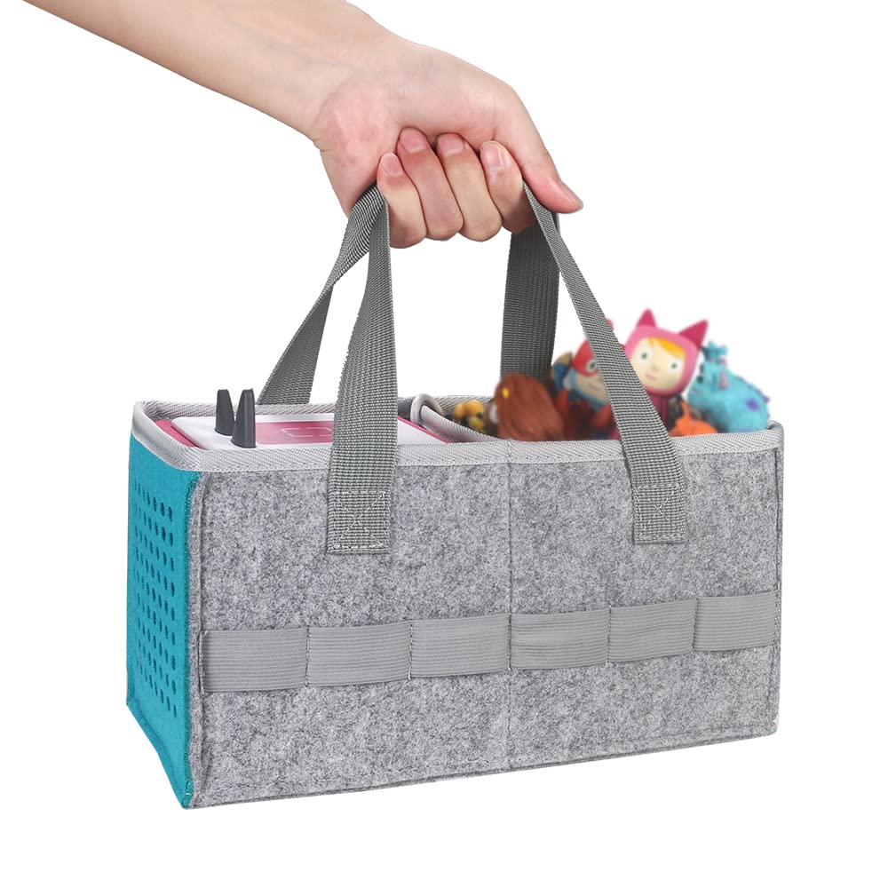 Sac De Rangement Et Transport Pour Toniebox - En Feutre, Avec Fentes Audio, Contient La Box Et 30-40 Figurines - Couleur Gris Et Bleu