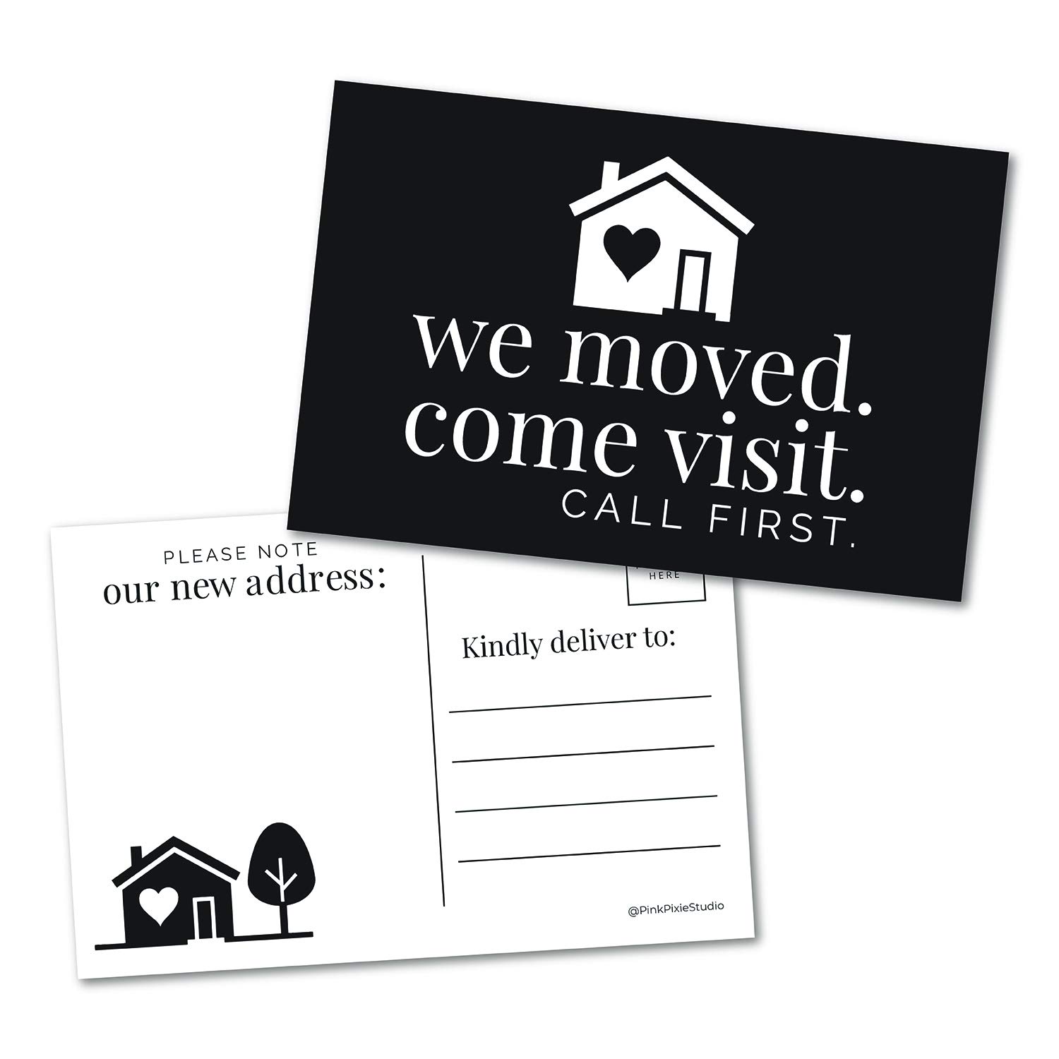 Pink Pixie Studio Set of 50 Funny We Moved Postcards, Notify Family and Friends, New Address Announcement, We've Moved Note Cards, Pack of Real Estate Home Post card , Change of Address