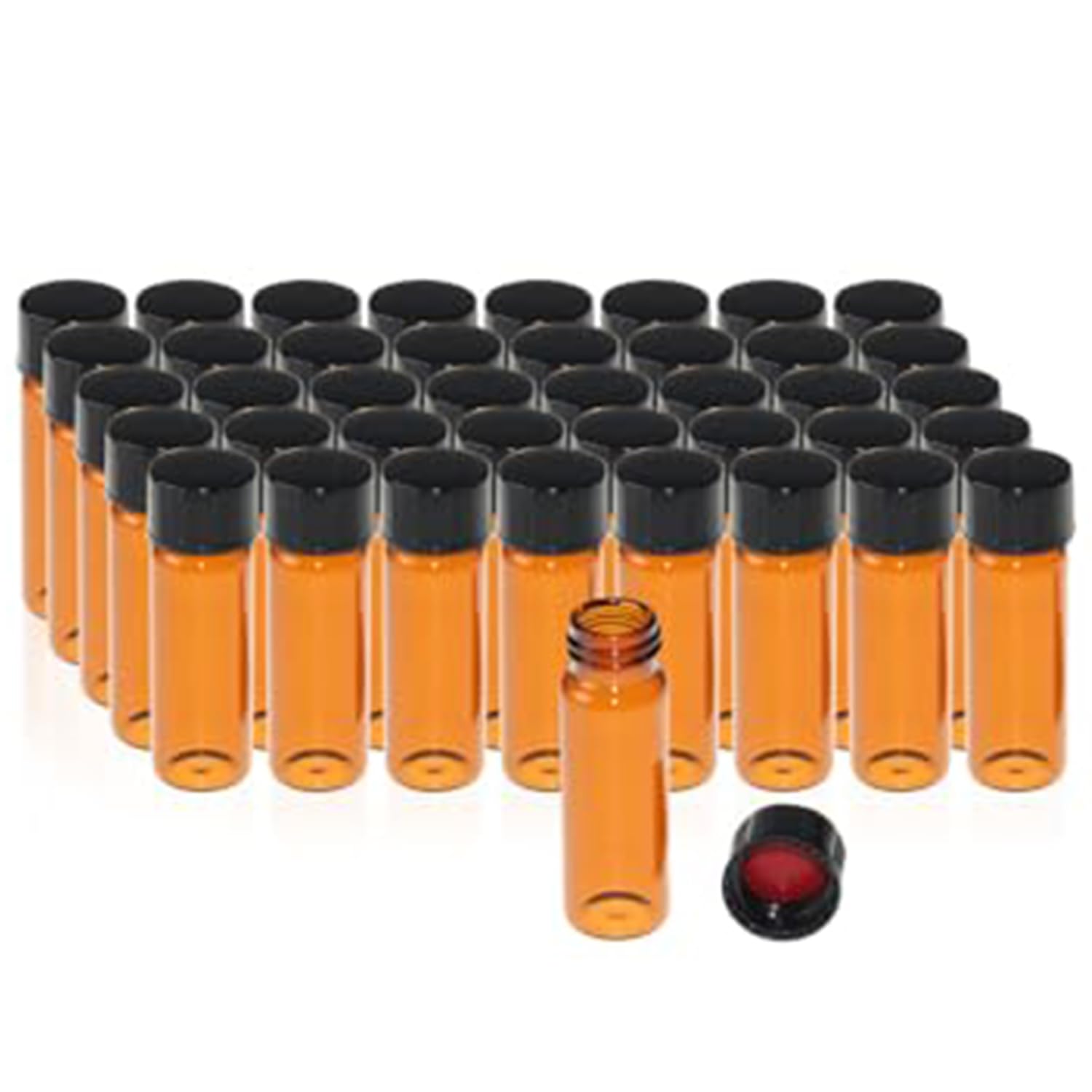 ALWSCI 100 sztuk 4 ml bursztynu próbki szklane buteleczki na próbki 13-425 czarne zamknięte zakrętki PP z czerwonym PTFE/białą wkładką silikonową, pojemnik na próbki, buteleczki laboratoryjne 15 x 45