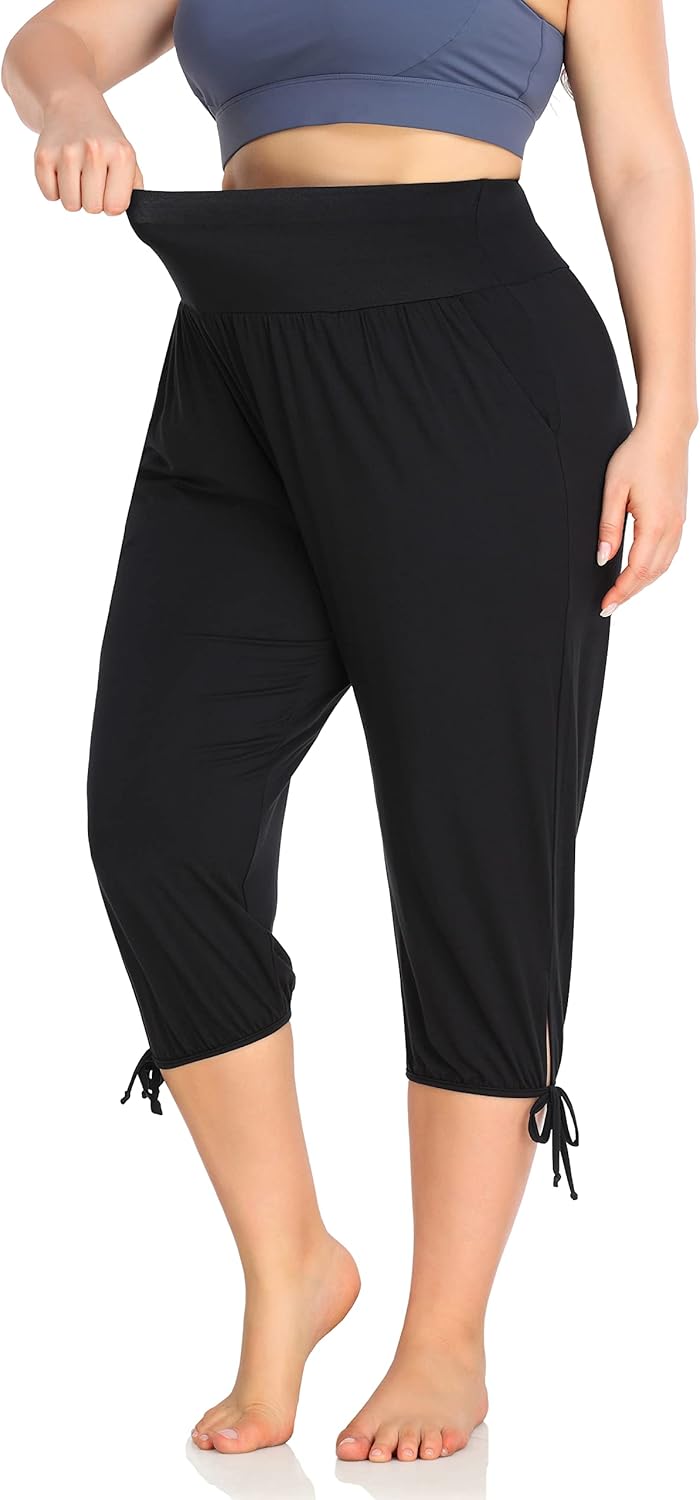 ZERDOCEAN Women's Plus Size Yoga Capri Pants Lounge Indoor Casual Comfy Relaxed Joggers with Pockets - Image 4