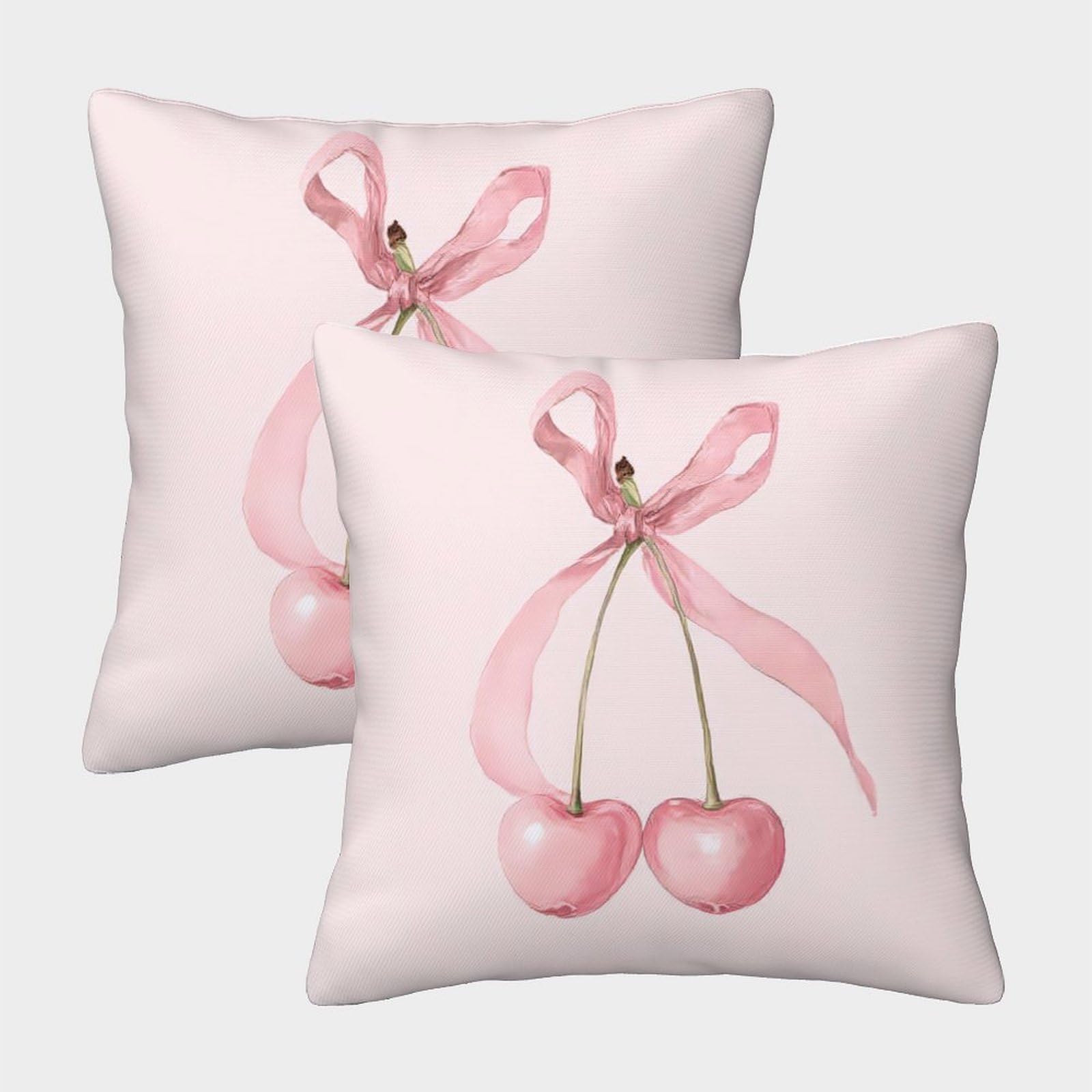 QFVANSIYO 3D Printed Cherry Bow Pillowcase Microfiber Bedroom Decor Cherry Pillow Cover Soft Washable For Adults Teens 45x45cm