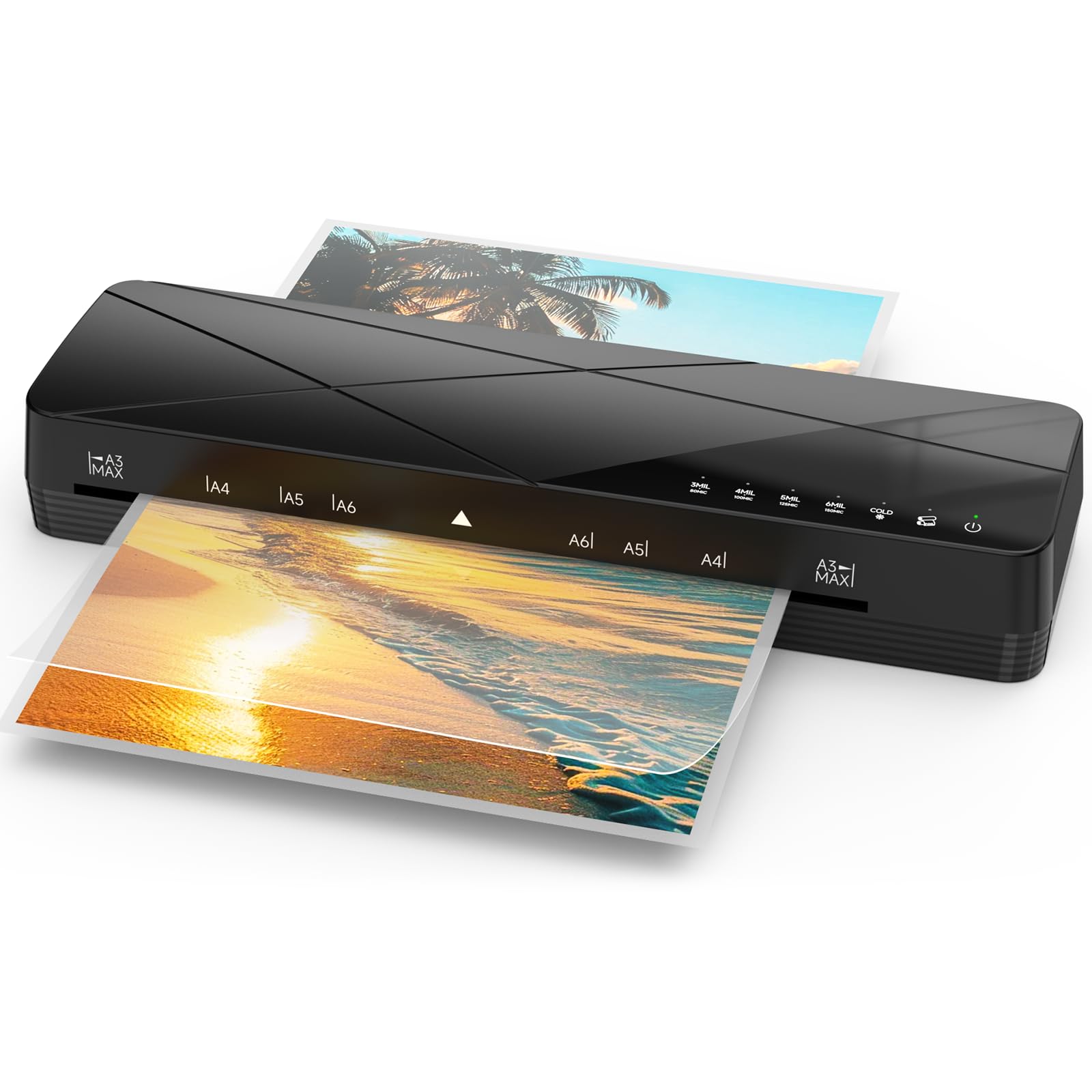 Crenova Laminiergerät A3, Laminiermaschine mit Touchscreen, Heiß- und Kalt Laminiergerät für A3/A4/A5/A6, Ideal für Fotos, Dokumente, Büro (black)