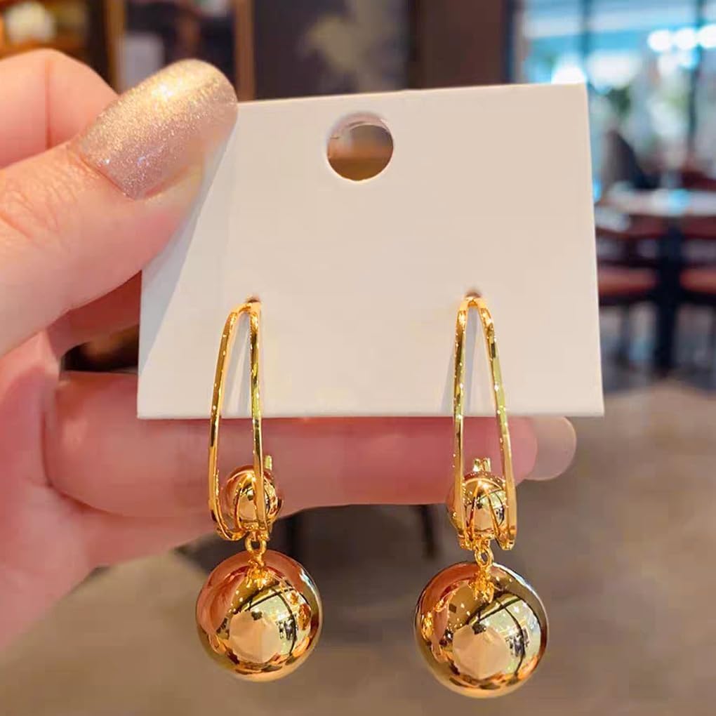 Gold Twisted Ball Hoop Earrings for Women Chunky 18k Gold Plated Balls Drop Dangle Earring Trendy Statement Bead Stud Earrings Jewelry Accessories - Image 5