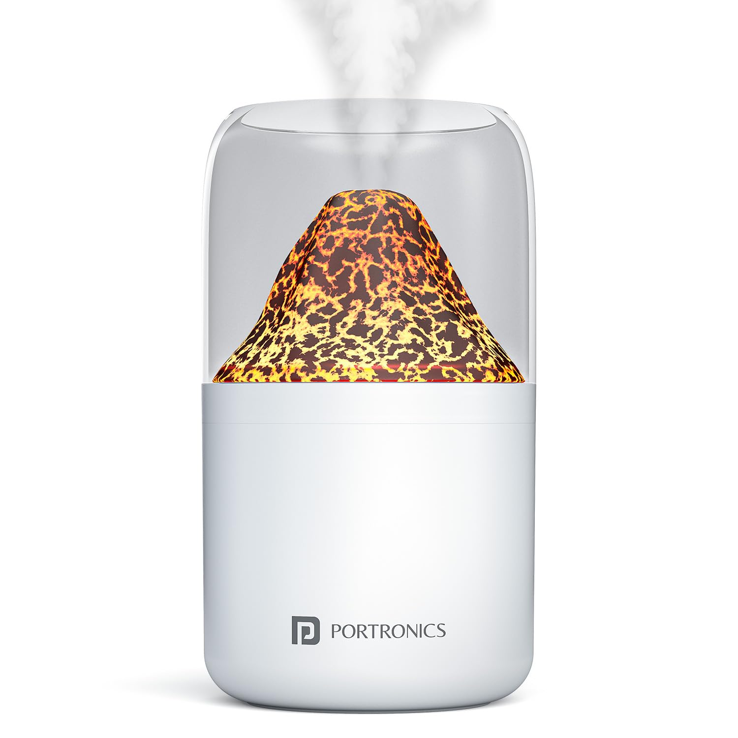 Portronics Magma 2-in-1 Volcano Water Mist Humidifier & Night Lamp with Flame & Gradient Light, Type-C Powered, Silent Operation, Dual Mist Modes, 300 ml Tank, Skin Hydration & Easy Breathing, White-image-2