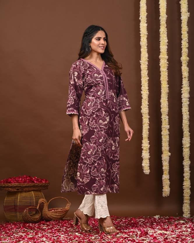 Image of FIRSTRAIN Women Cotton Straight Printed Kurti | Soft Breathable Kurta for Office & Casual Use | | Trendy Festive & Regular Wear Cotton Kurti