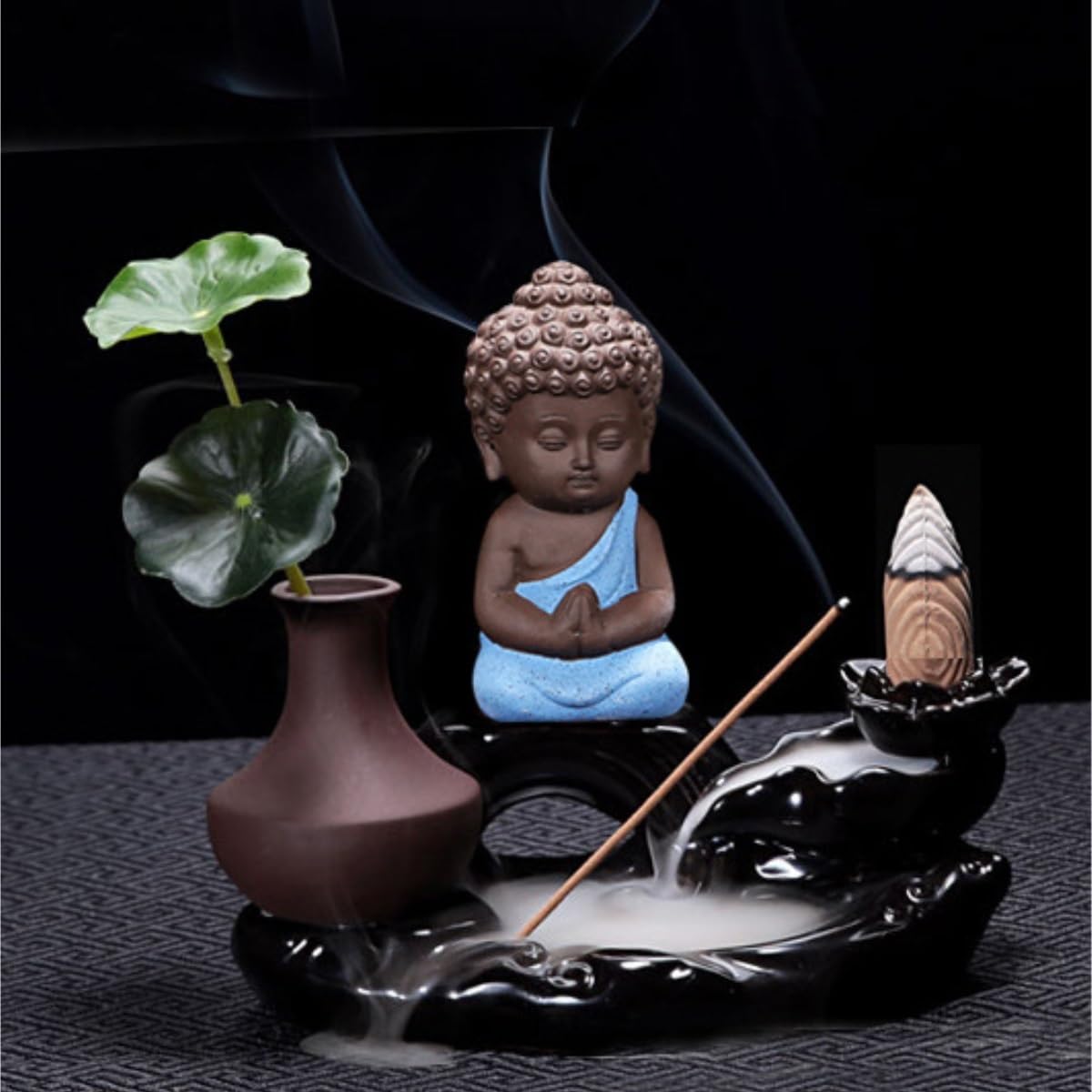 Fuentes de Incienso,Yoga Quemador De Incienso Reflujo, Madera Agar, Aromaterapia, Té, Mascotas, Muebles Creativos For El Hogar Zen(Yellow)