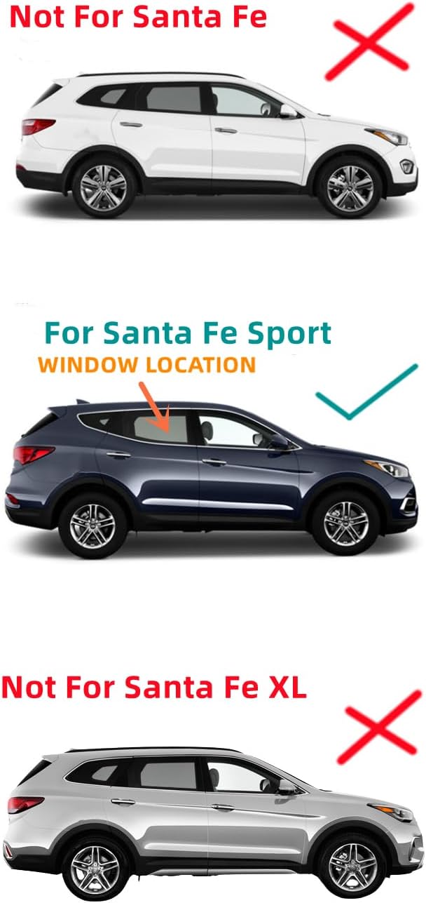 Passenger/Right Side Rear Door Window Glass Replacement For Hyundai Santa Fe Sport 2013-2018