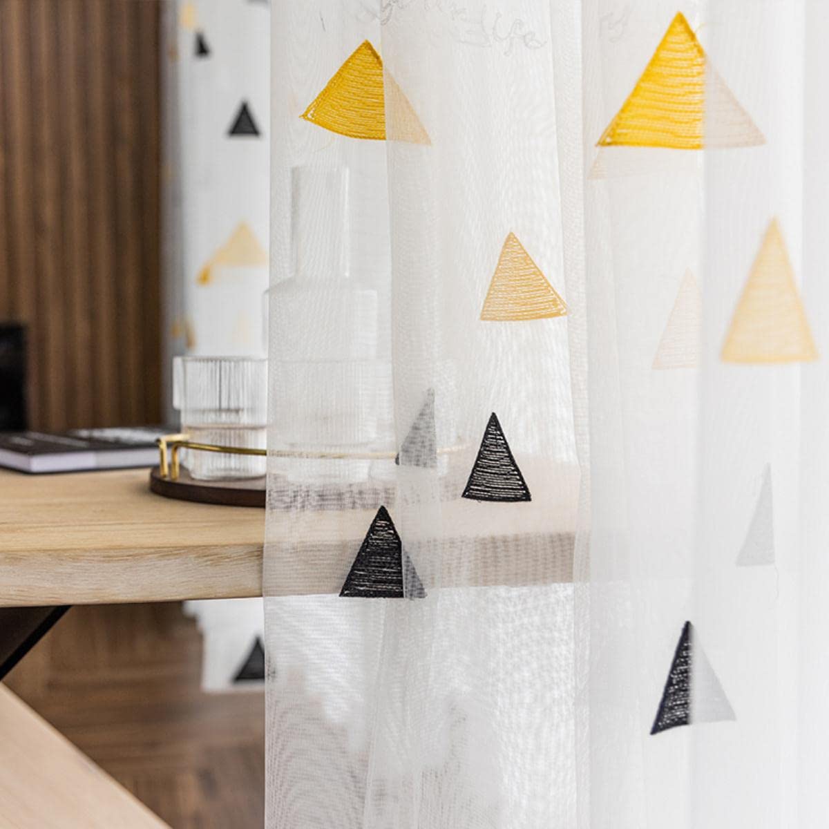 Rideaux en tulle de style nordique pour les traitements de fenêtre d'enfants de chambre à coucher d'enfants transparents pour la personnalisation finie de salon-tulle jaune, w500cm x h260cm, 1.Hook