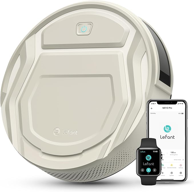 LEFANT Robot Aspirador 2200 Pa,120 Min Autonomía, Aspirador Robot 6 Modos de Limpieza, Evitar Enredos, Delgada, Silenciosa, WiFi/Alexa/App, Ideal para Pelo de Mascotas, Suelo Duro, M210 Pro Champán