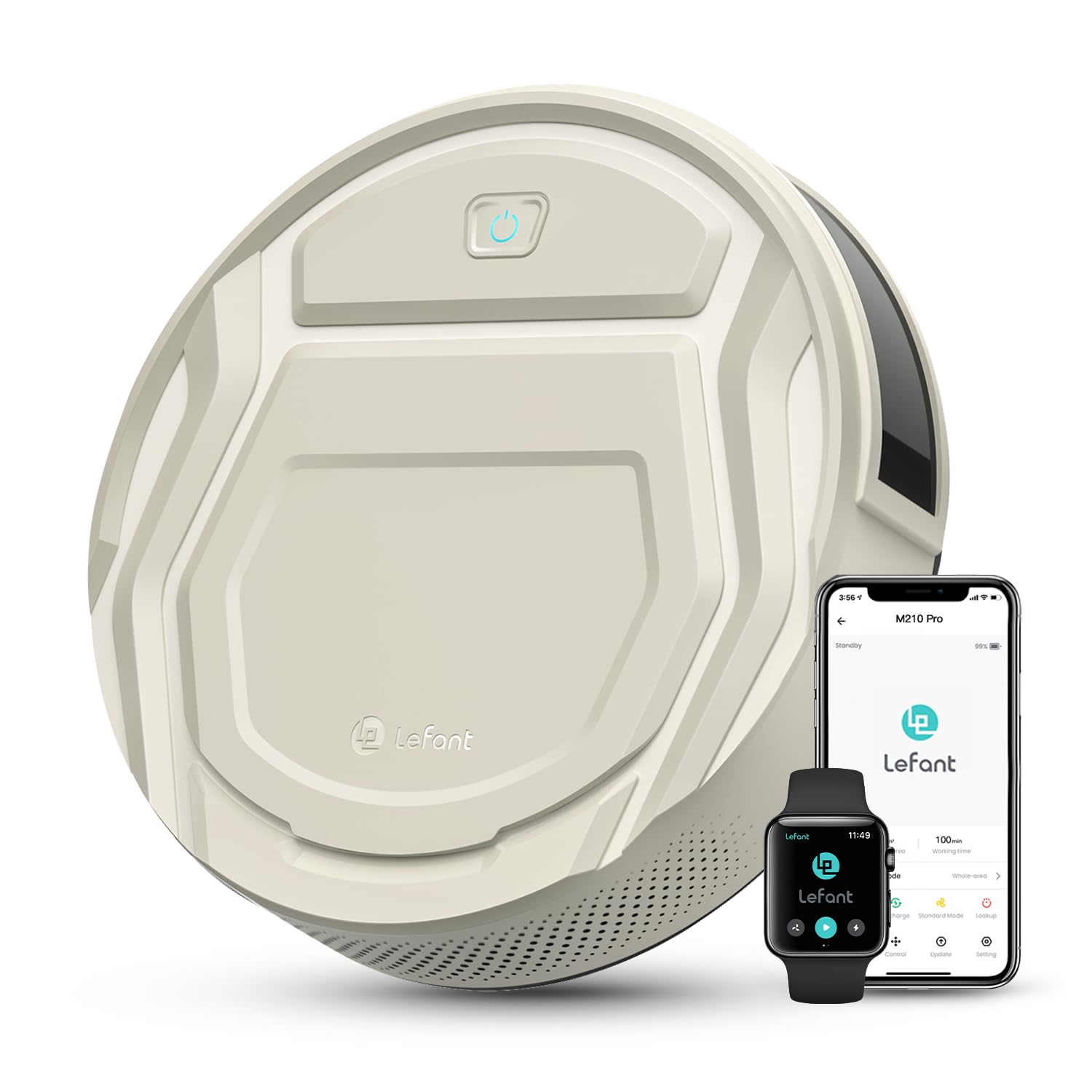 LEFANT Robot Aspirador 2200 Pa,120 Min Autonomía, Aspirador Robot 6 Modos de Limpieza, Evitar Enredos, Delgada, Silenciosa, WiFi/Alexa/App, Ideal para Pelo de Mascotas, Suelo Duro, M210 Pro Champán