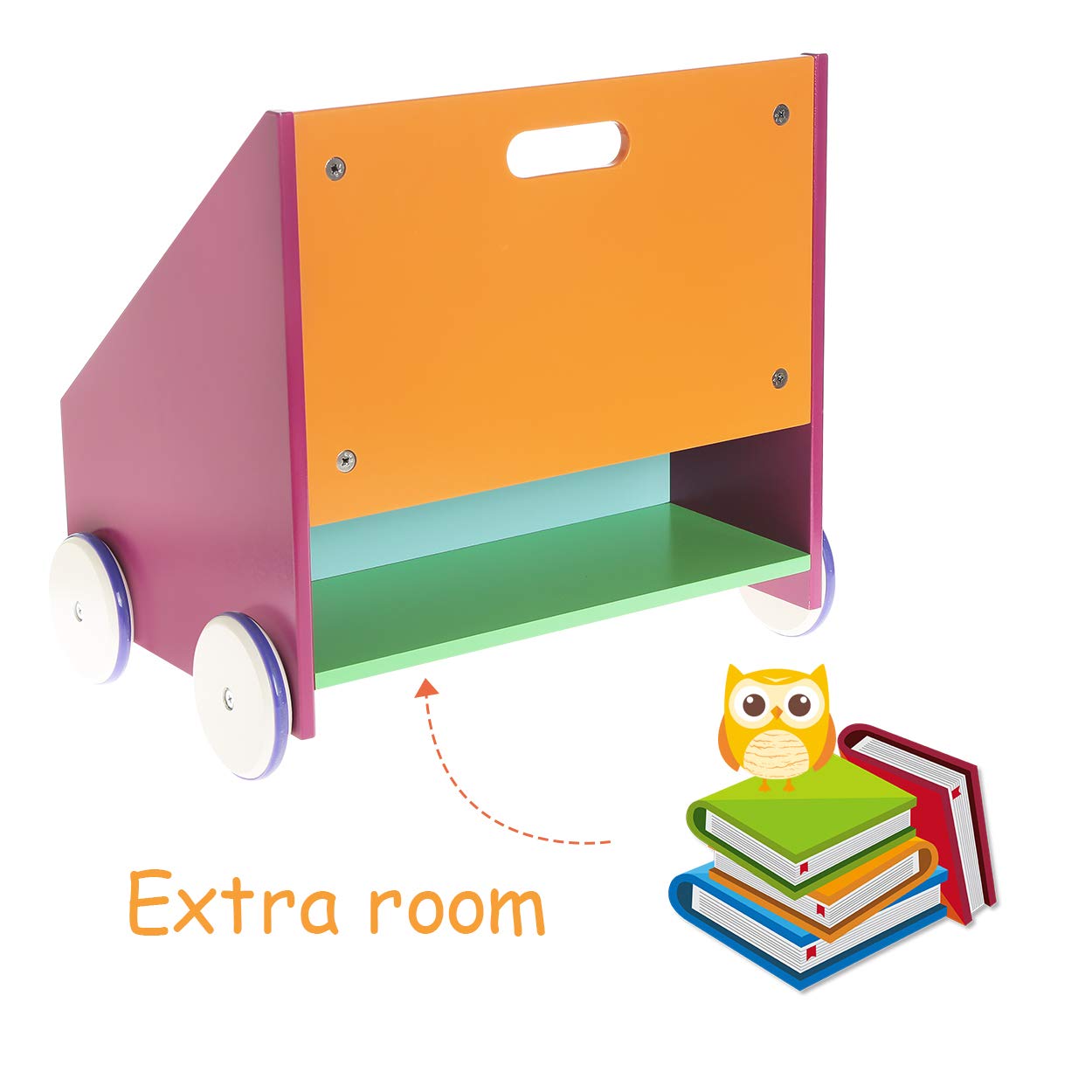 Buy Hessie Little Toddler Kids Portable Wooden Bookcase/Bookshelf on Wheels, Book Storage/Shelf