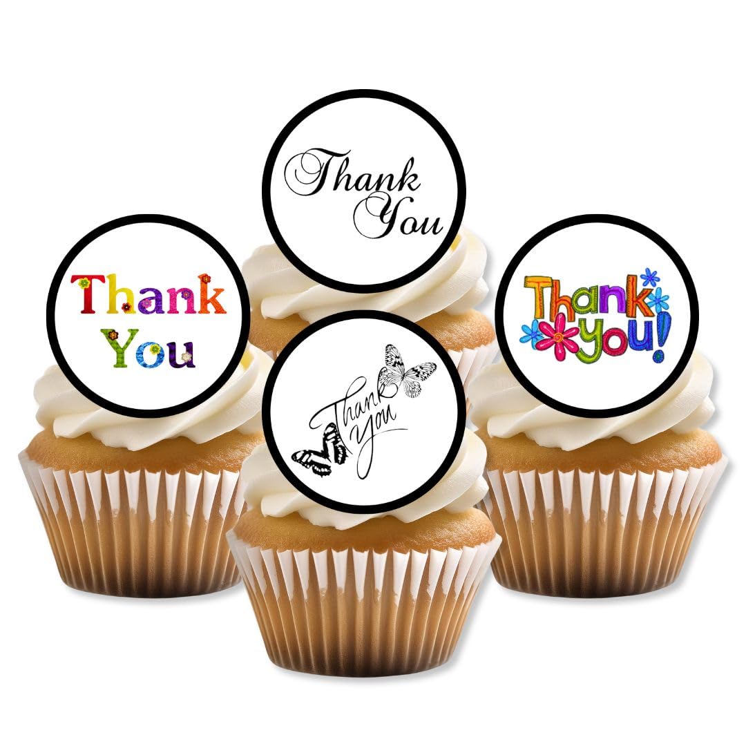 Thank You Cupcake Topper, 48 Count, 1.18 inches, Edible Wafer