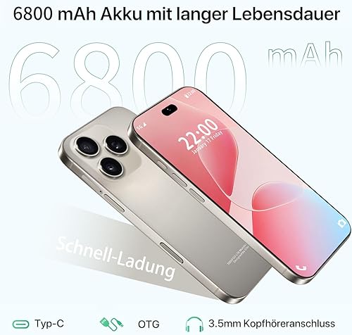 Miniatura 4 de A16 PRO M - Teléfono celular desbloqueado 2025 - Android 15,6000 mAh, 12 GB+256 GB1 TB Smartphone, pantalla HD de 6.9 pulgadas + 90 Hz + SIM dual,