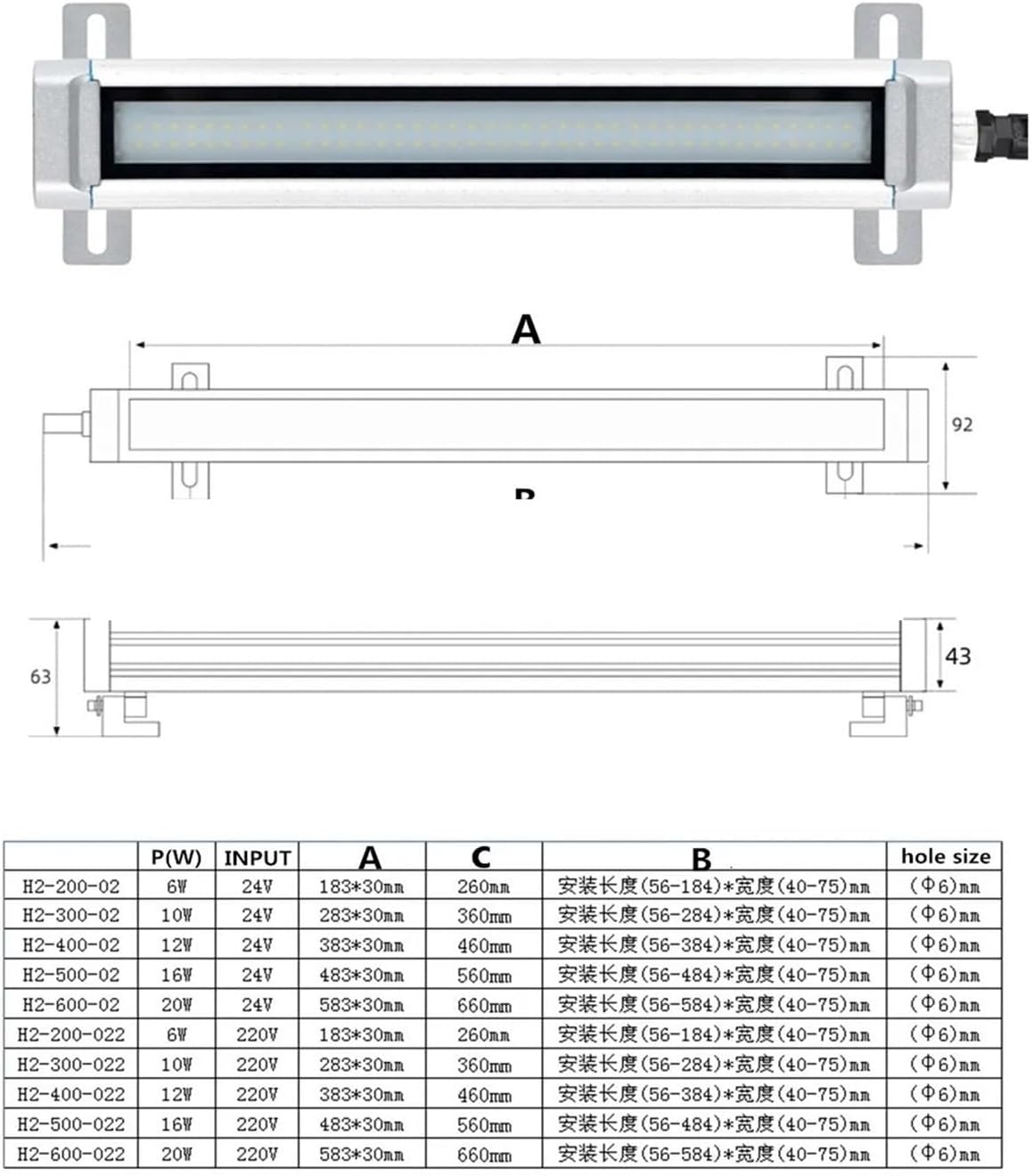 CNC LED Machine Tool Working Lamp 220v24v Waterproof Metal Shell Three Anti Lathe Lamp 36V20W(560mm,110v 230VAC)