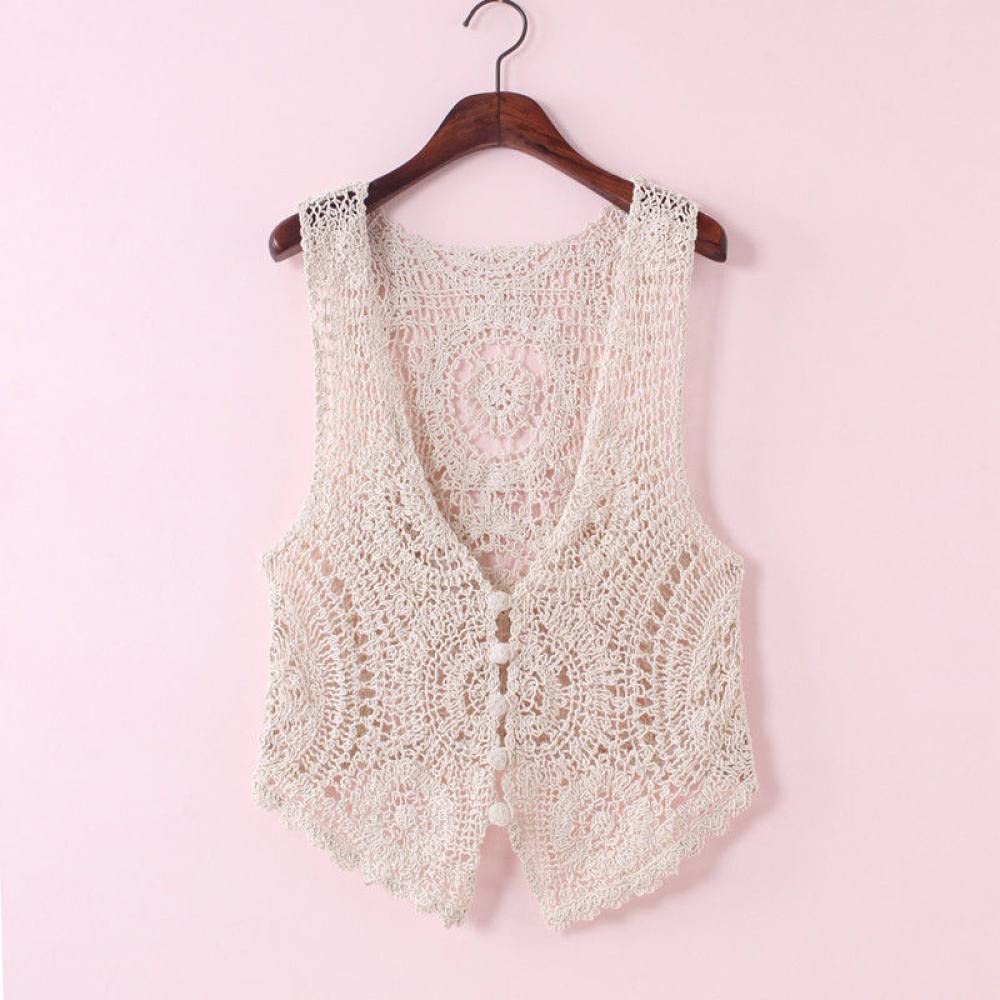 HUWAIYUNDONG Vintage Crochet Vest - Sexy Mesh Pleated Crop Top,Women  Handmade Crochet,V-Neck Beach Women Hollow-Out Crochet Camisole,Sleeveless  Jumper,Vintage Beach Vest,Beige,One Size(40,65Kg) : Amazon.co.uk: Fashion