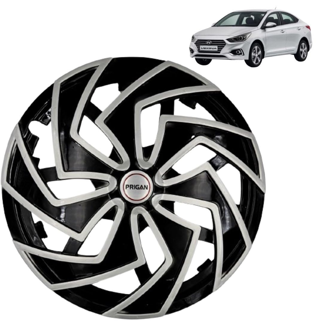 Prigan Wheel Cover for Hyundai Verna Old 14 Inch Black Silver Wheel Cap (Available in 13,14 Inch) (Set of 4 Pcs) (Press Fitting) Model- Spider BS-14