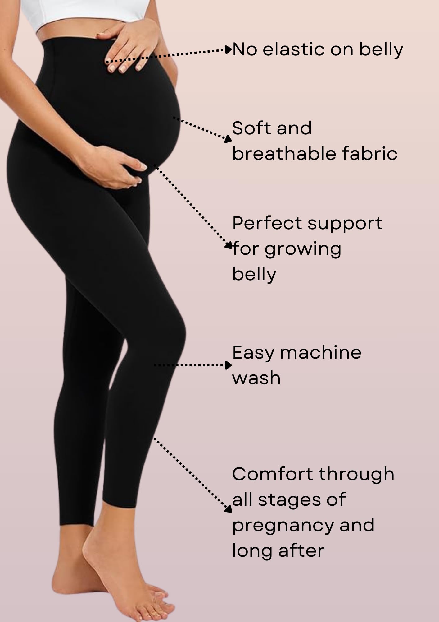 Litelooks Women's Cotton Lycra Over Belly Maternity Leggings - Comfortable, Seam-Free, High Waist Support, Stretchable Pregnancy Pants for Pre & Post Pregnancy (in, Alpha, XL, Regular, Gry-BLK) - Image 4 thumbnail