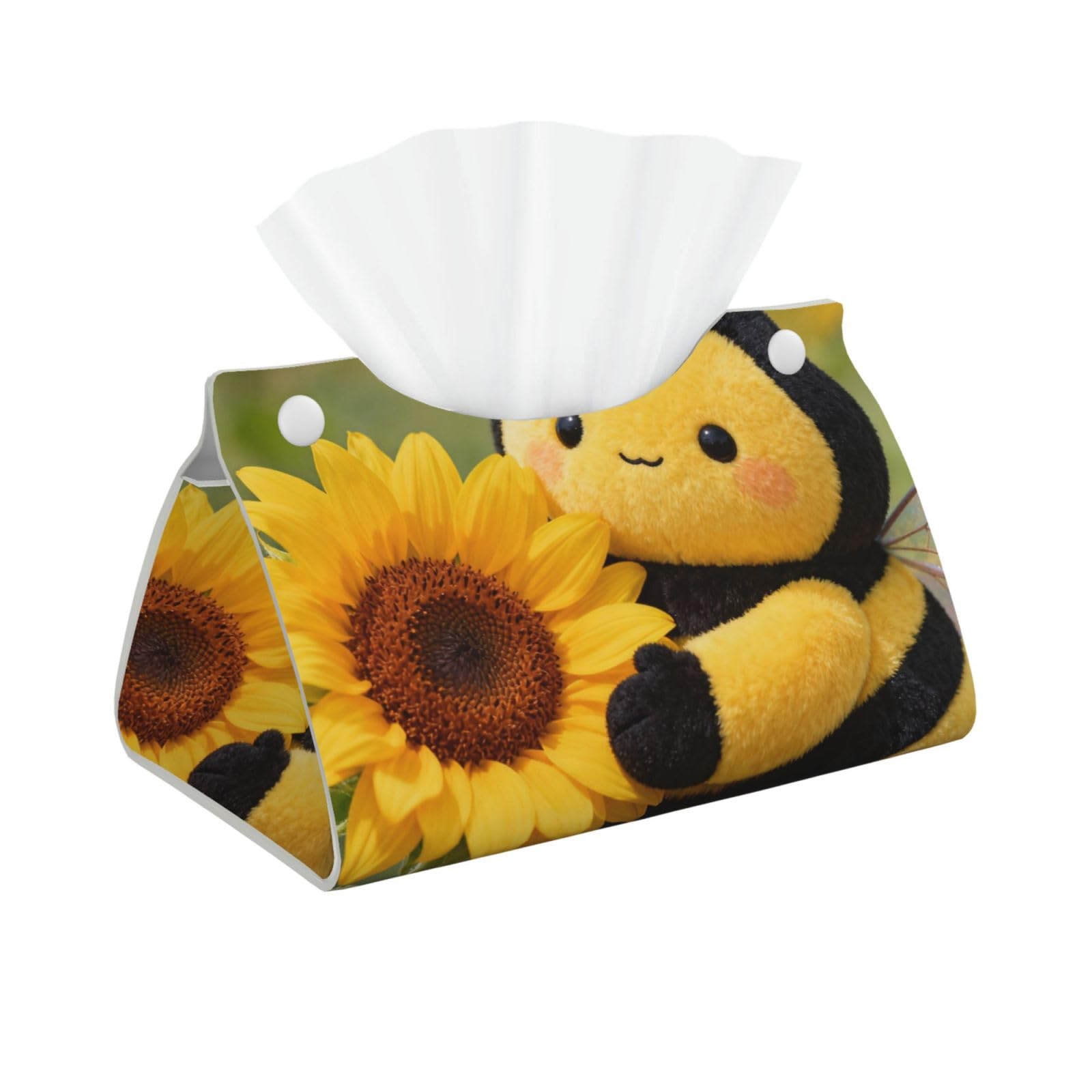 Honeybee Long Leather Tissue Box Cover-Waterproof PU Leather Tissue Holder for Bathroom, Decorative Rectangular Tissue Case