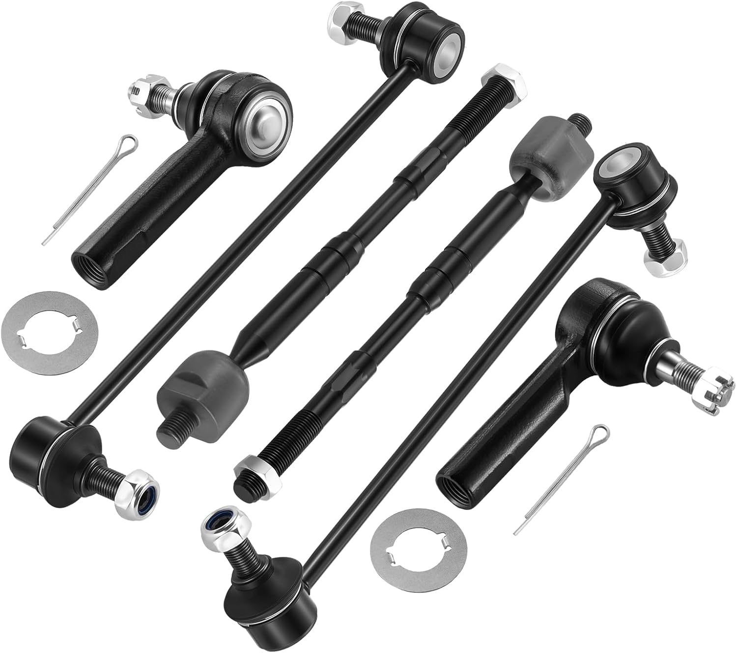 6-PC Steering Suspension Kits Compatible with Toyota Corolla 2009-2019,2xInner tie rod EV801193,2xOuter tie rod ES800525,2xStabilizer Bar Link K90433