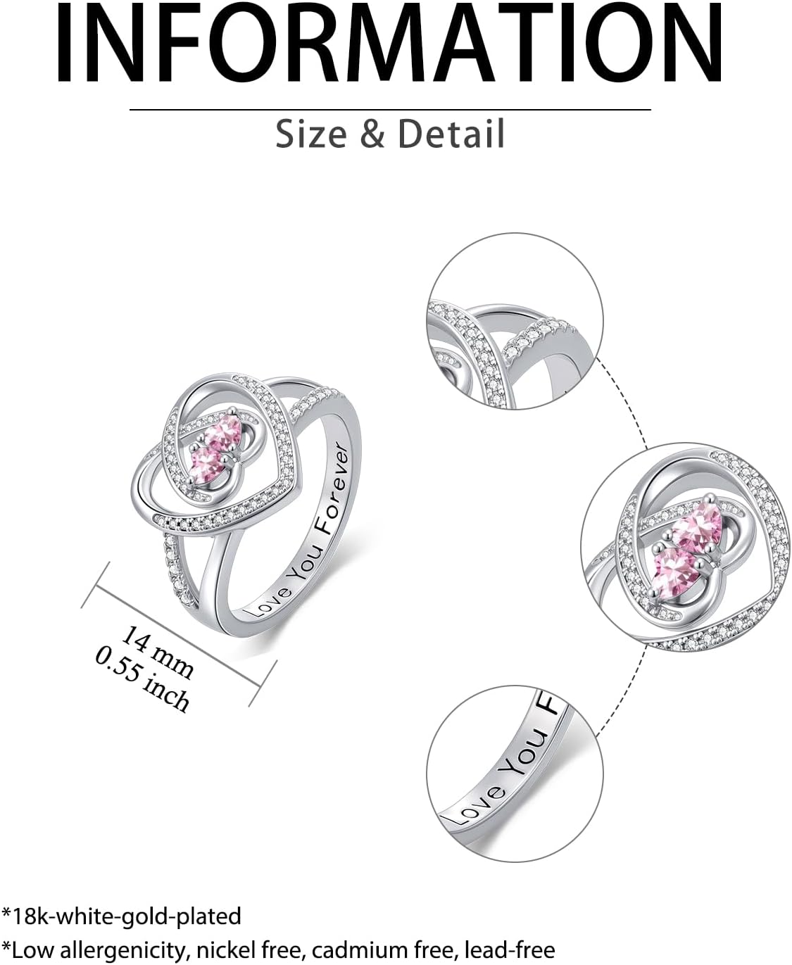Rings for Women Birthstone Rings for Women Heart Statemet Engagement Eternity Weddi... - Image 5