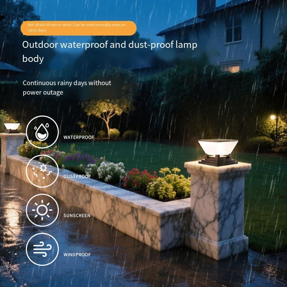 Colonne lumineuse LED à énergie solaire pour jardin, cour, porche, allée, IP65, en plastique ABS résistant aux intempéries, 3 températures de couleur, éclairage paysager extérieur, noir