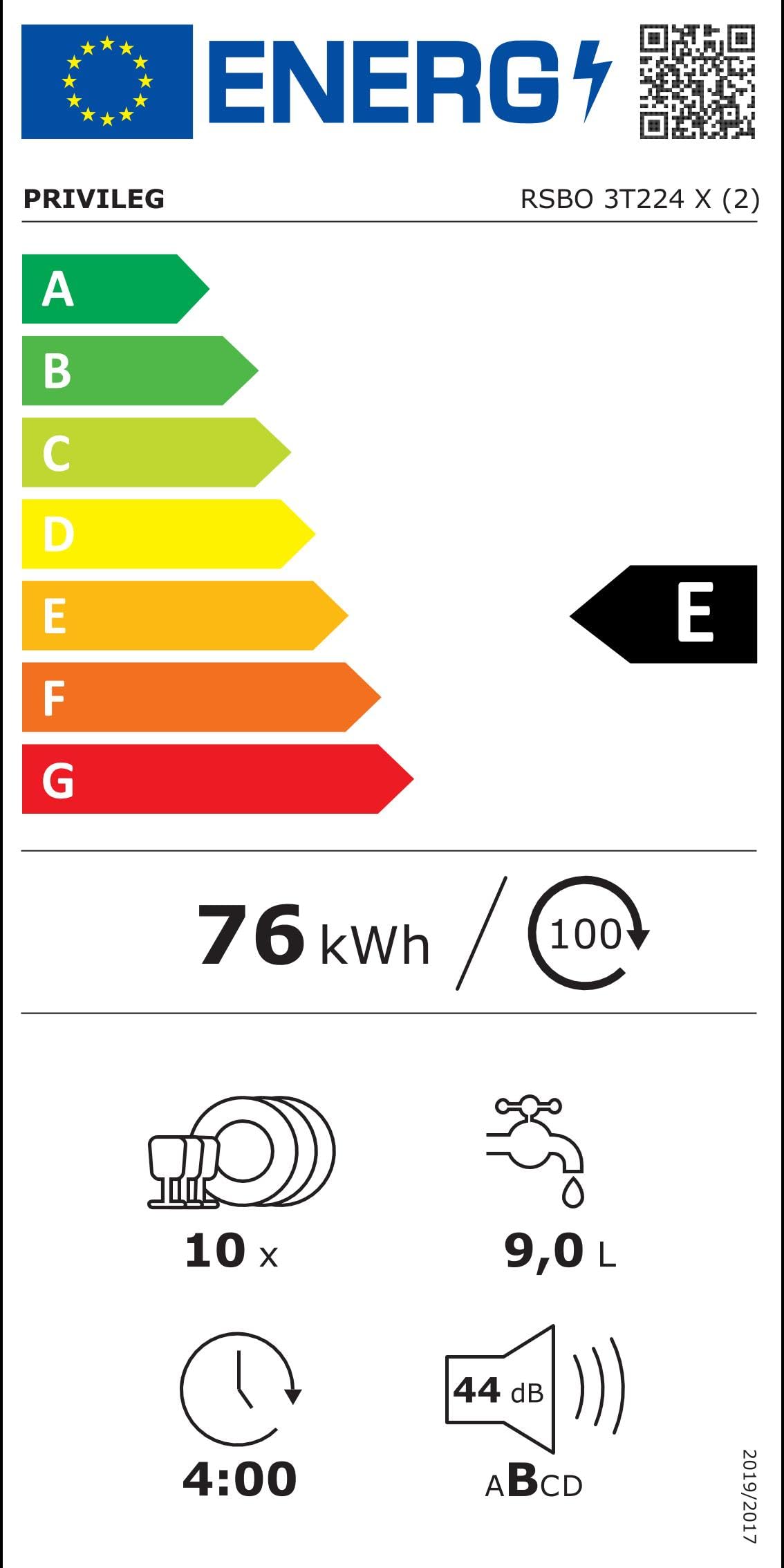 Privileg RSBO 3T224 X Integrierbarer Geschirrspüler 45 cm / Push&Go / eXtra Programm/ Express-Programm/ Intensivprogramm/ Startzeitvorwahl/ Kindersicherung /Vollwasserschutz