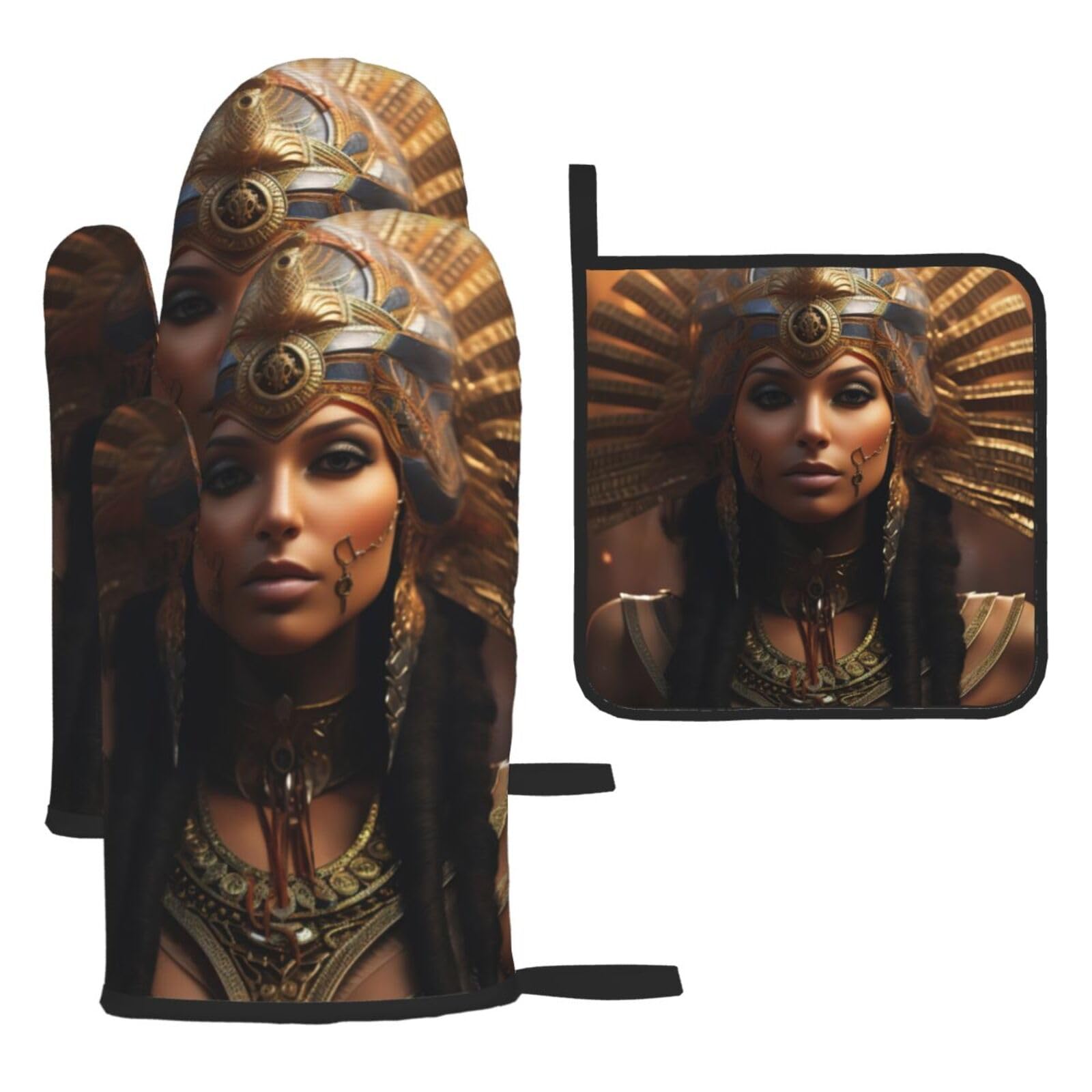 Ancient Egypt Tribe Series Print Oven Mitts Kitchen Gloves Set Everyday Baking Grilling Microwaving Cooking Gift