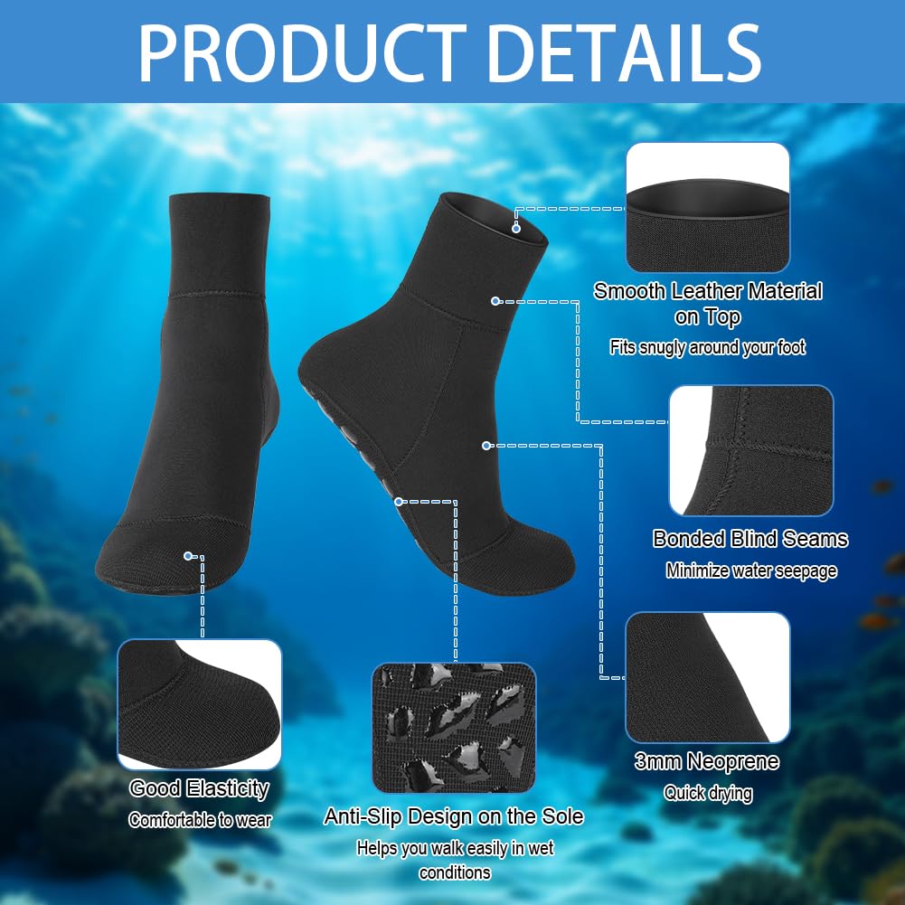 HOTUT Calzini in Neoprene,3mm Calzini per Immersione per Uomo e Donna,Calzari Beach Volley Calze da Acqua,Calze Termiche per Immersioni, Snorkeling, Nuoto