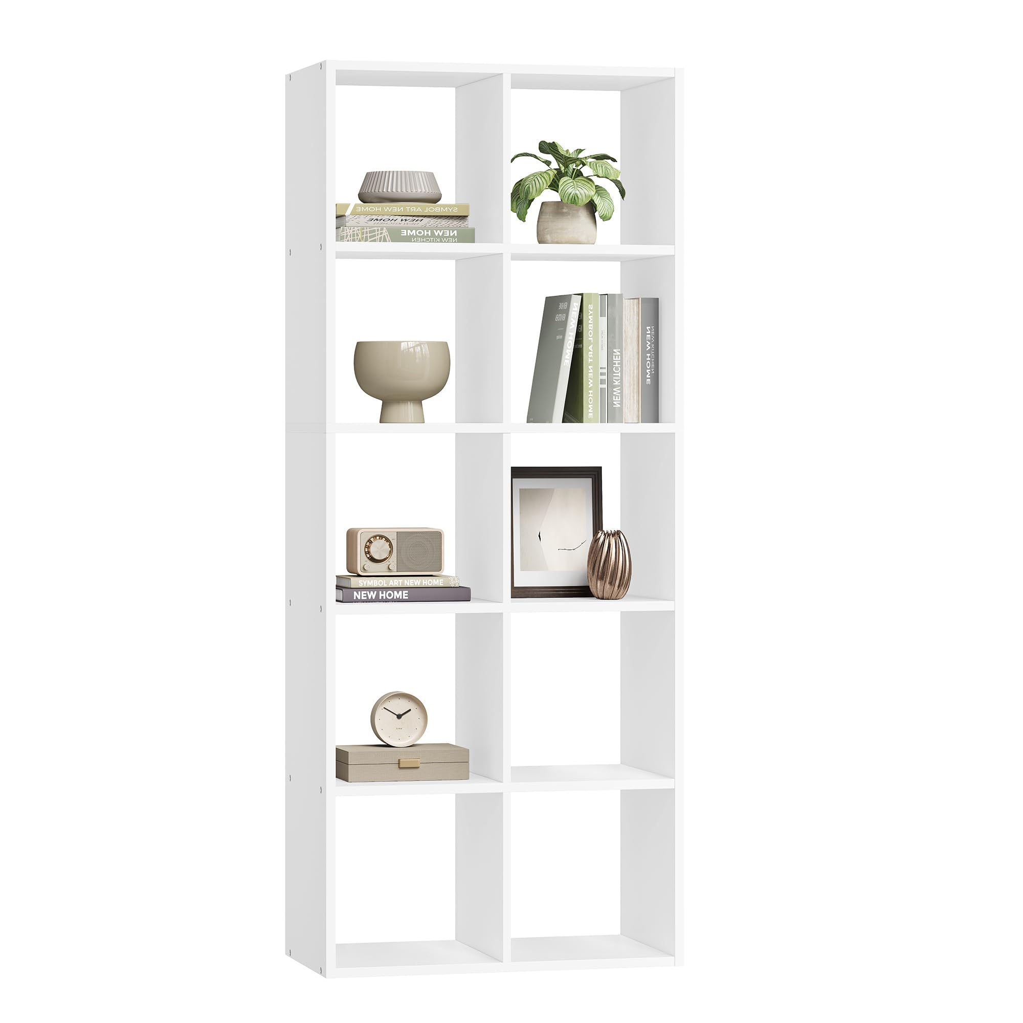 VASAGLE Custos Kollektion - Bücherregal, Würfelregal, Standregal, offene Fächer, Wohnzimmer, Homeoffice, Schlafzimmer, Regal mit 5 Ebenen, 30 x 65,5 x 161,5 cm, wolkenweiß LBC168T14