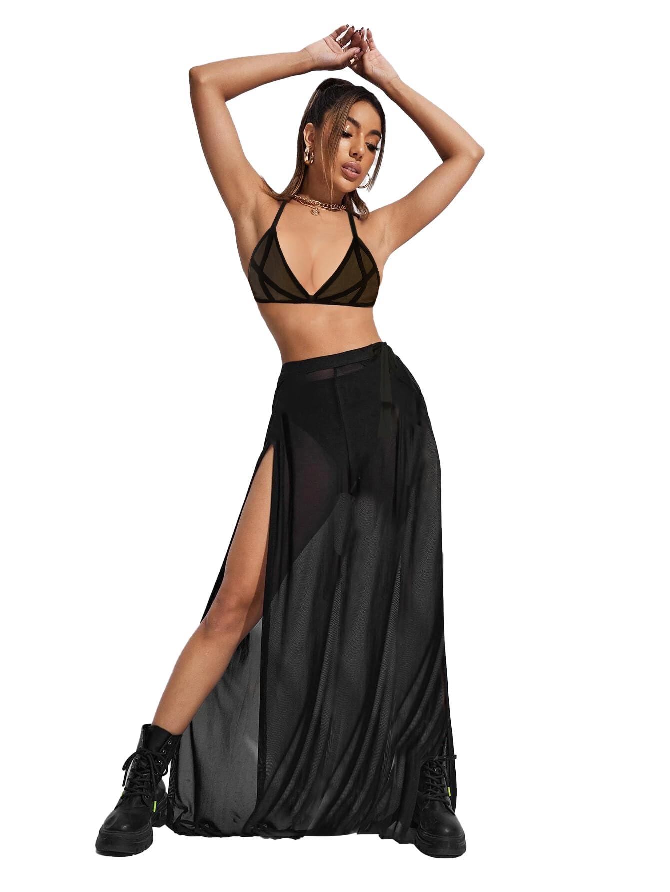 Boux AvenueWomen Bra Panty Set with Shine Silver Ring Halter Style Soft Stechable Fabric Side Tie Silver Ring Bra Honeymoon Lingerie Set