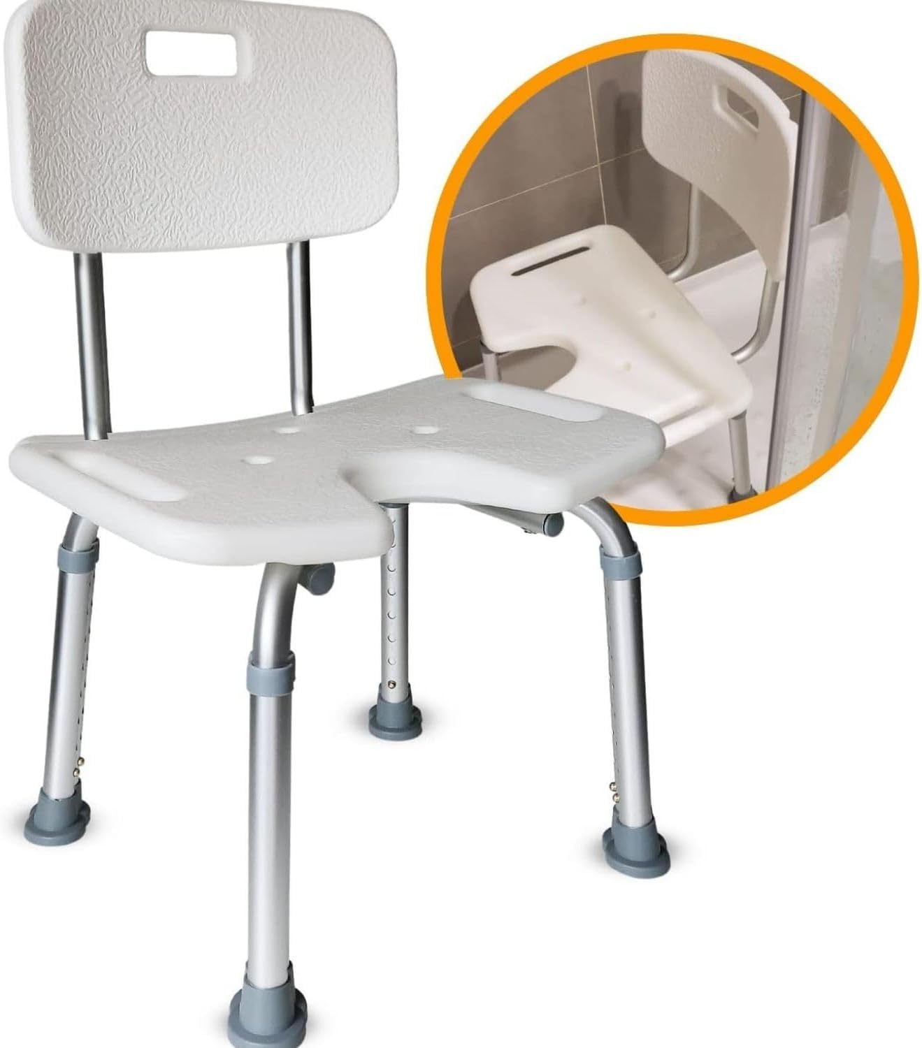 OrtoPrime Sedia da Doccia Ergonomica a U – Sgabello da Doccia Antiscivolo – Sedia per Doccia Anziani Regolabile – Sedile Doccia Anziani Confortevole – Sgabelli Bagno Sicuri e Resistenti