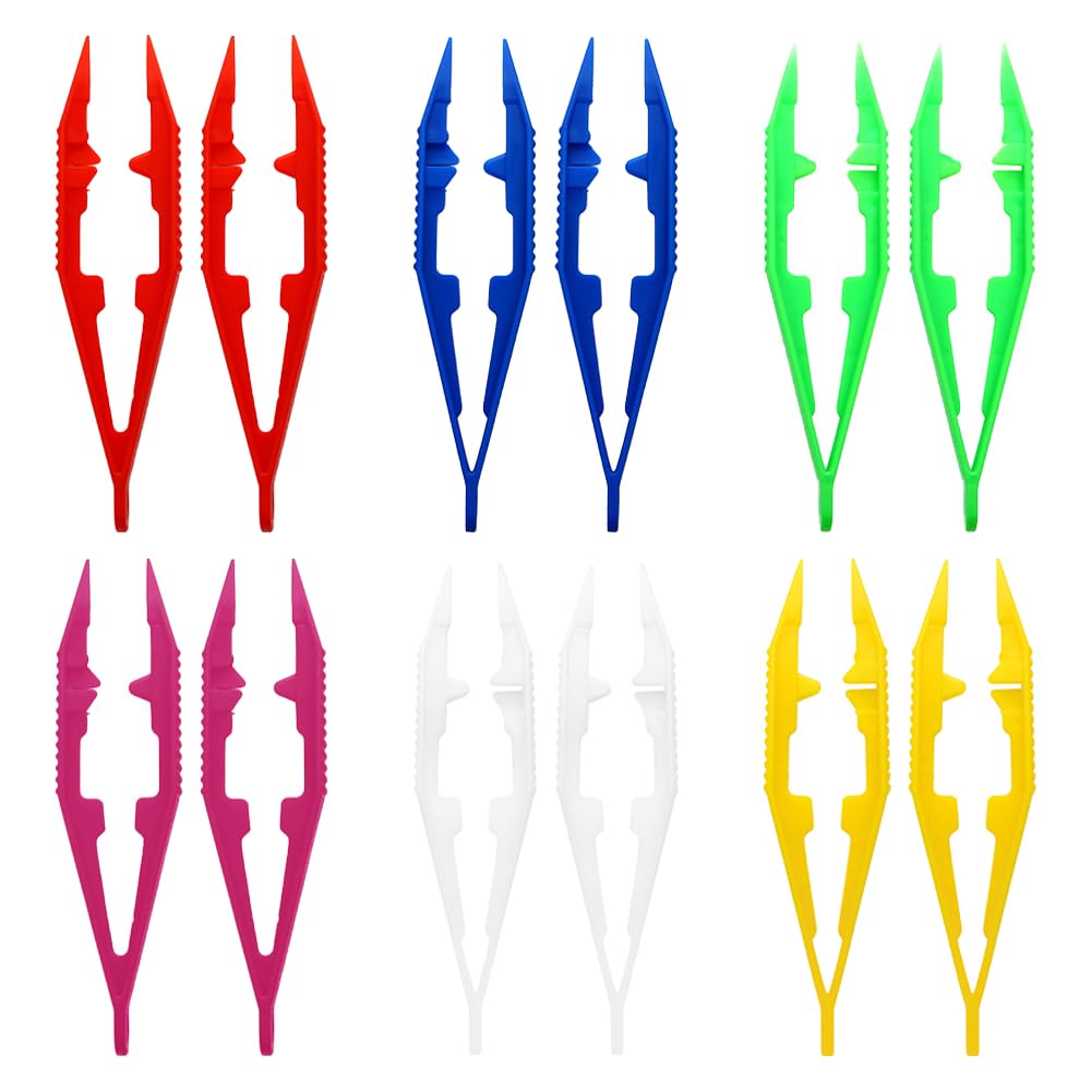 Trketk Multicolor 12 Pcs Plastic Tweezers, 10Cm Reptile Feeding Tongs Diy Colorful Craft Tweezers Kids Tweezers Amphibians Feeding Tool For Bead Picking Fuse, Feeding Reptile, Kids Handmade Diy Crafts (6 Colors)