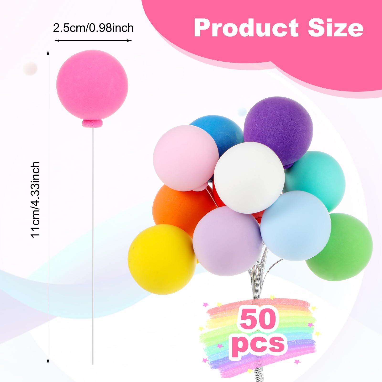 ASTARON 50 Pcs Ball Cake Topper Sticks Mini Balloons For Decorating - View #4